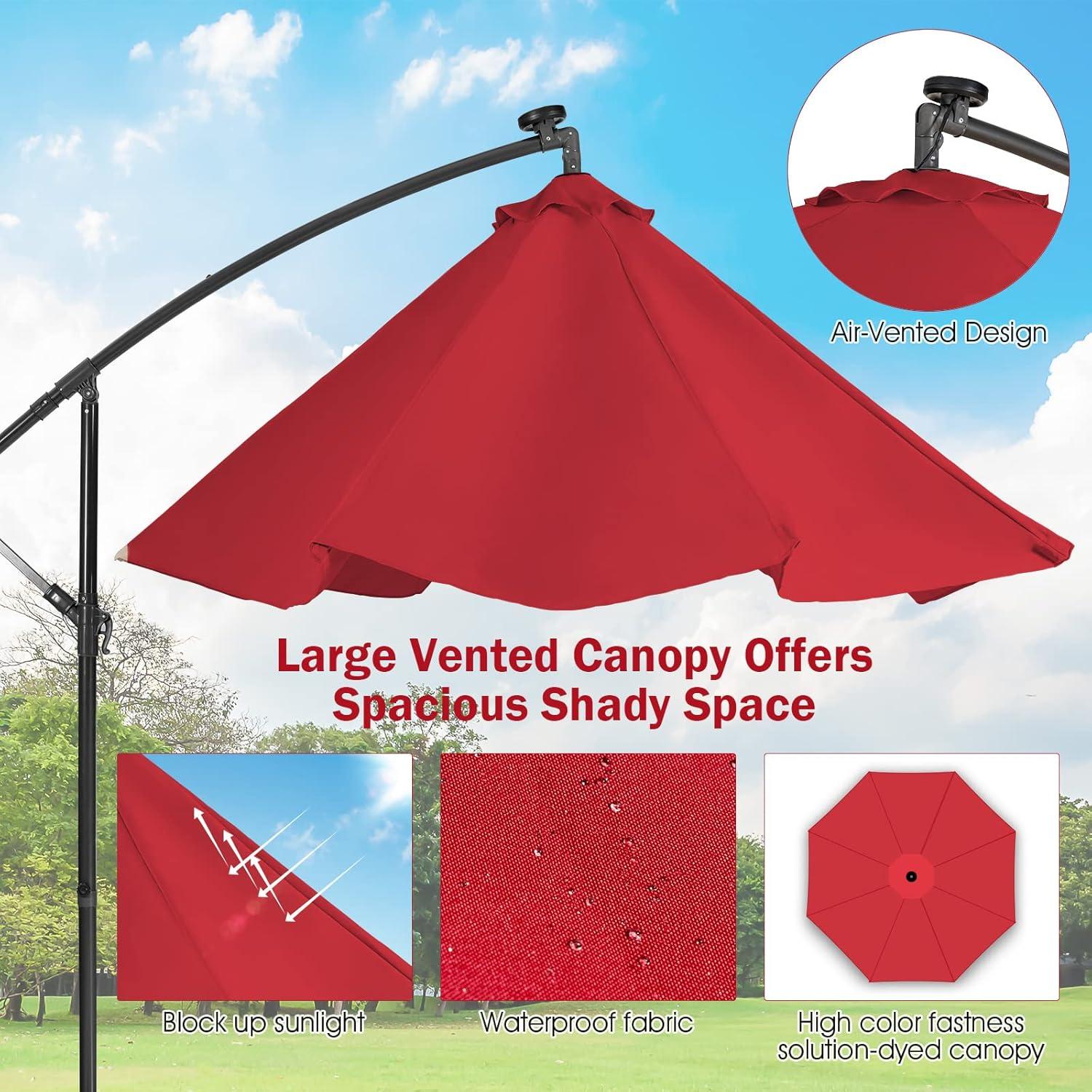 image:imageGiantex Patio Umbrella 10 Ft Pool Umbrellas with 32 LED Lights Solar Powered Offset Umbrella 8 Ribs Cantilever Umbrella with Tilting Adjustment HeavyDuty Outdoor UmbrellasBurgundy