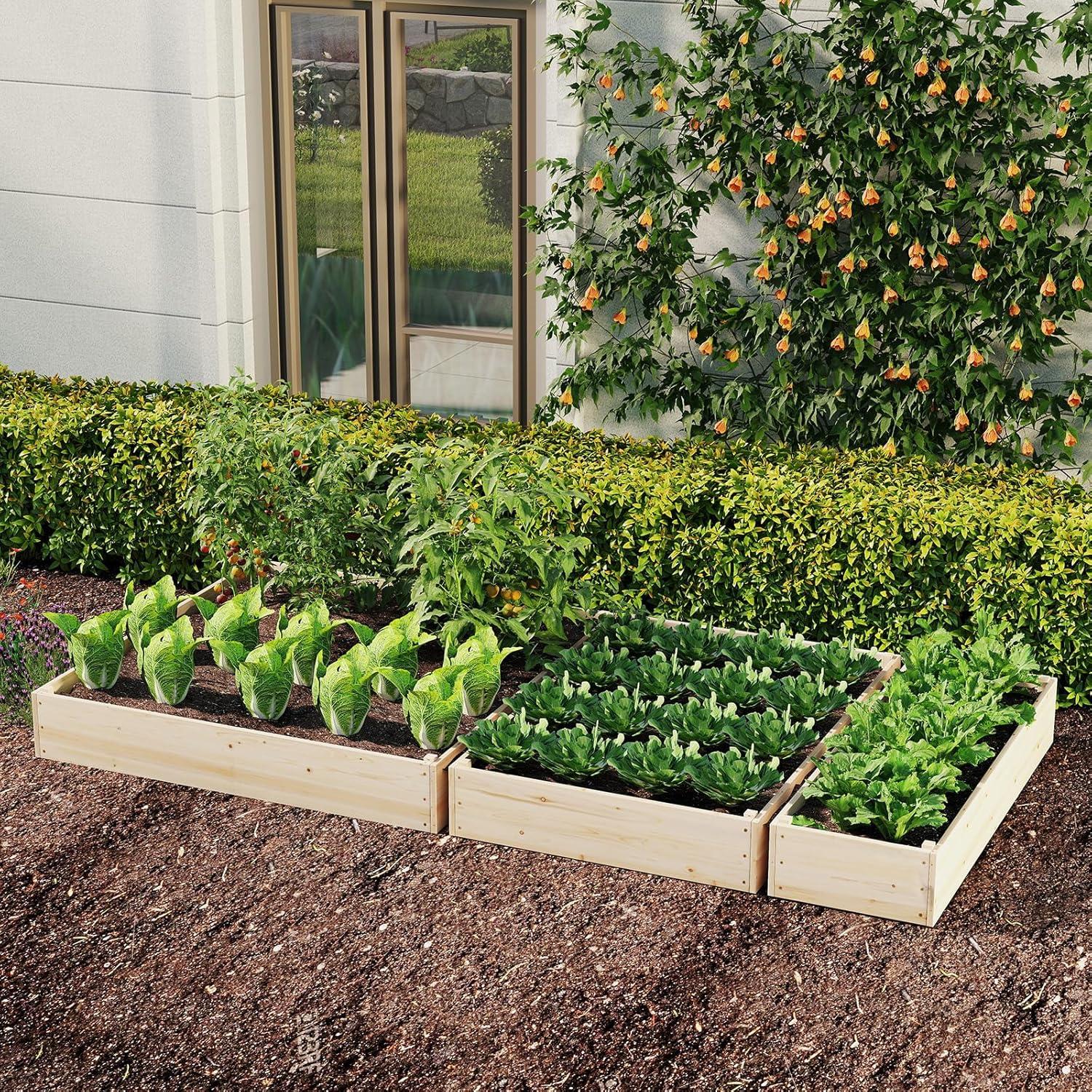image:imageGiantex Raised Garden Bed with Trellis 93 L x 25 W x 40 H Wood Planter Box for Vegetables Flowers Herbs Fruits Climbing Plants Cucumber Easy Assembly Outdoor Rectangular Floor Gardening Beds44x45x56