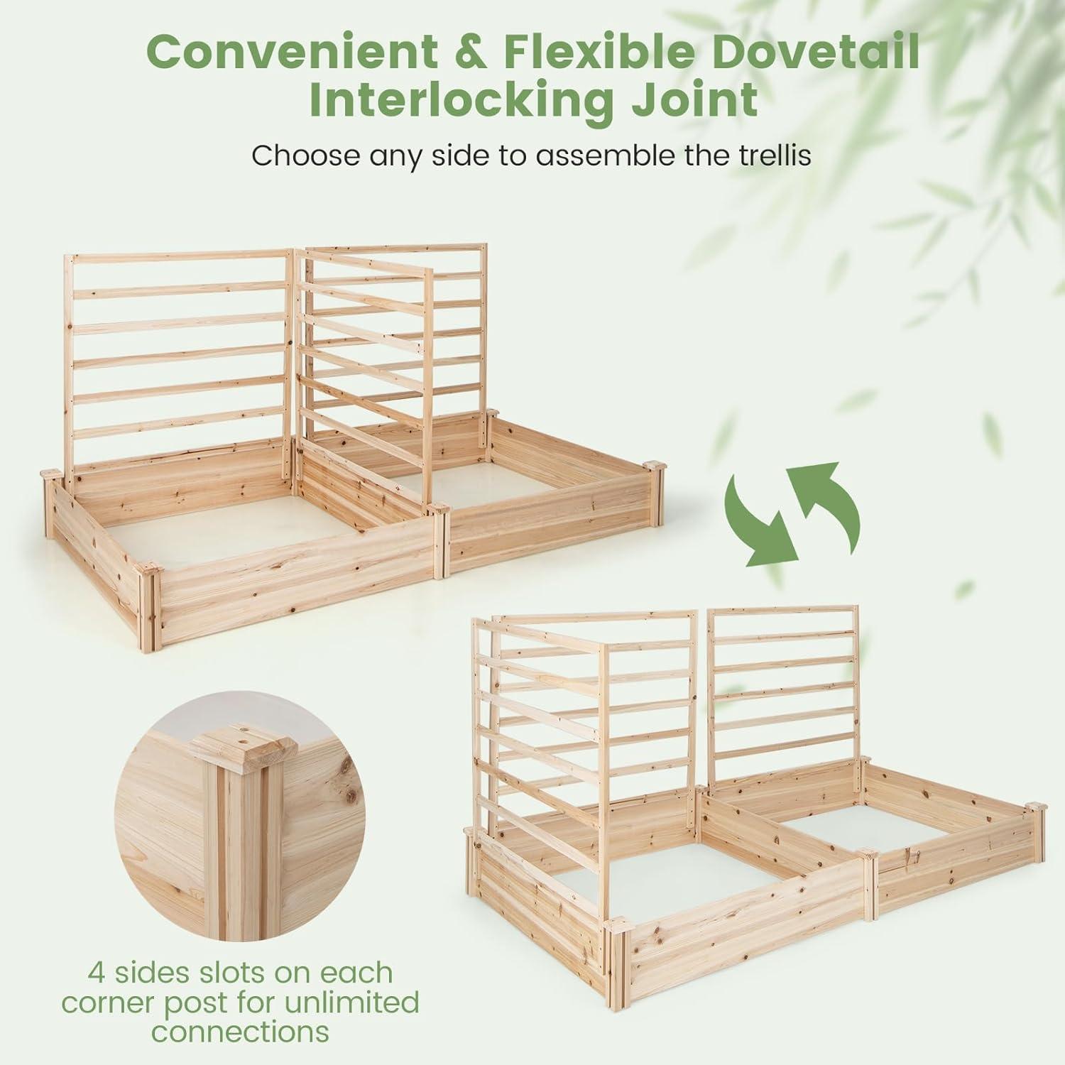image:imageGiantex Raised Garden Bed with Trellis 93 L x 25 W x 40 H Wood Planter Box for Vegetables Flowers Herbs Fruits Climbing Plants Cucumber Easy Assembly Outdoor Rectangular Floor Gardening Beds88x45x43
