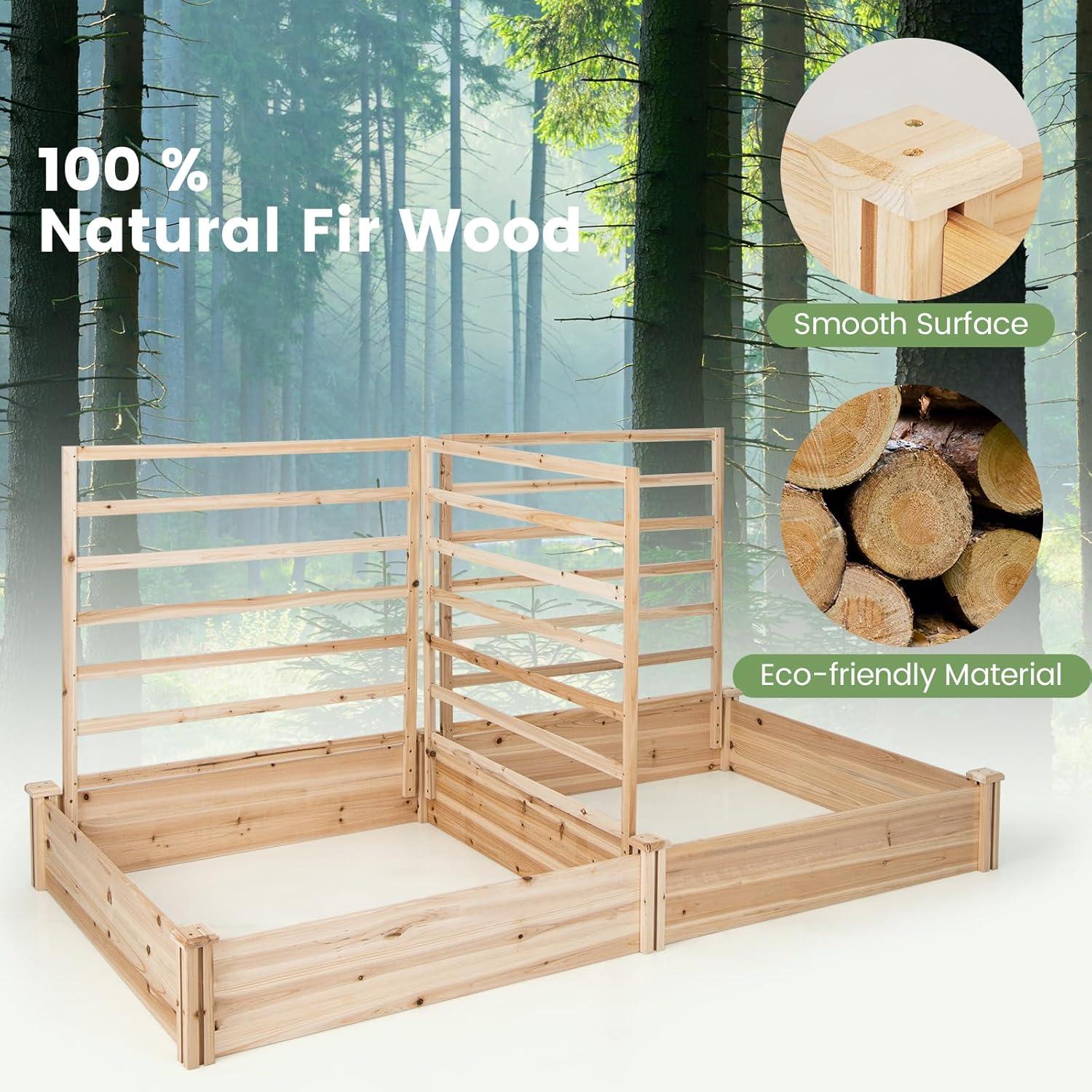image:imageGiantex Raised Garden Bed with Trellis 93 L x 25 W x 40 H Wood Planter Box for Vegetables Flowers Herbs Fruits Climbing Plants Cucumber Easy Assembly Outdoor Rectangular Floor Gardening Beds88x45x43