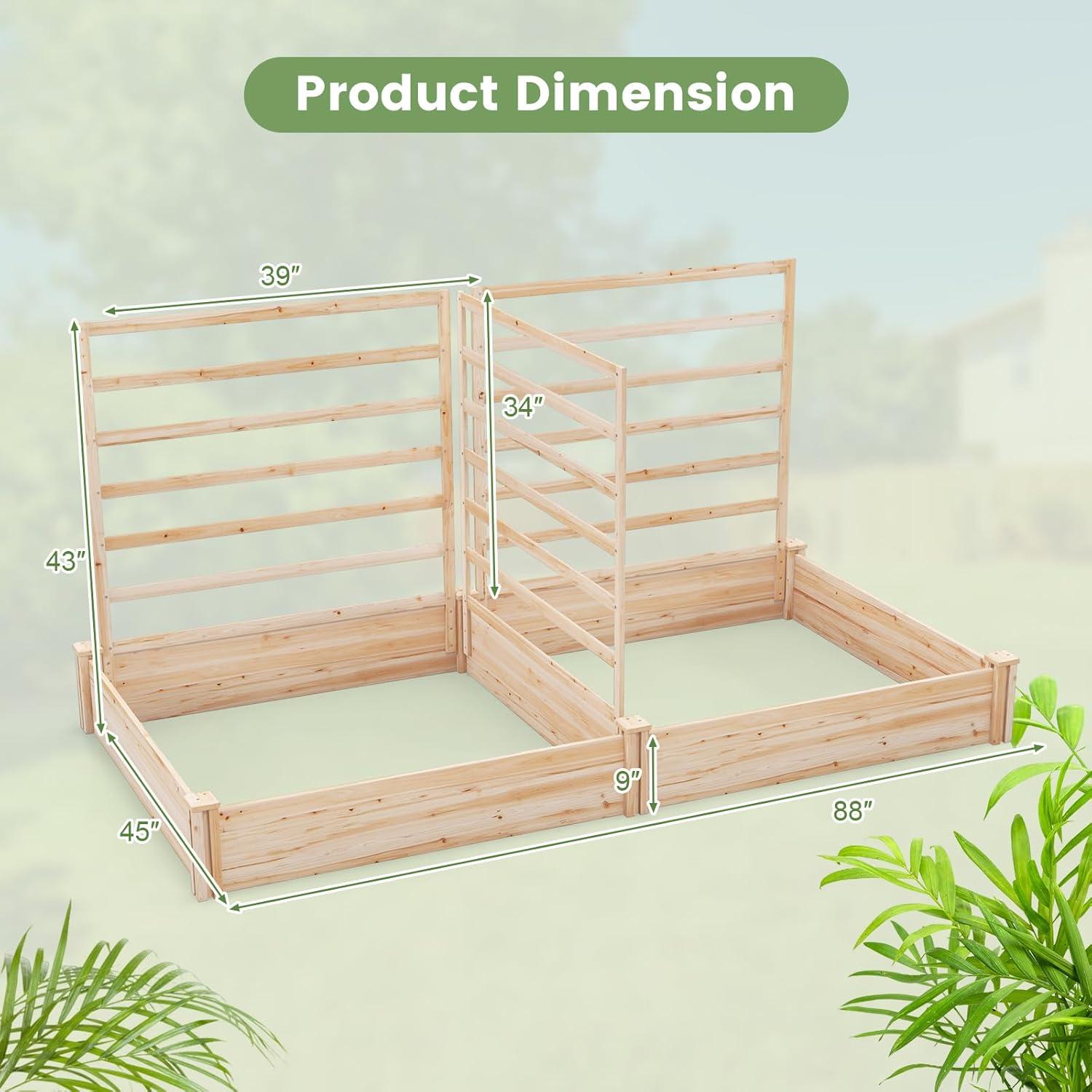 image:imageGiantex Raised Garden Bed with Trellis 93 L x 25 W x 40 H Wood Planter Box for Vegetables Flowers Herbs Fruits Climbing Plants Cucumber Easy Assembly Outdoor Rectangular Floor Gardening Beds88x45x43