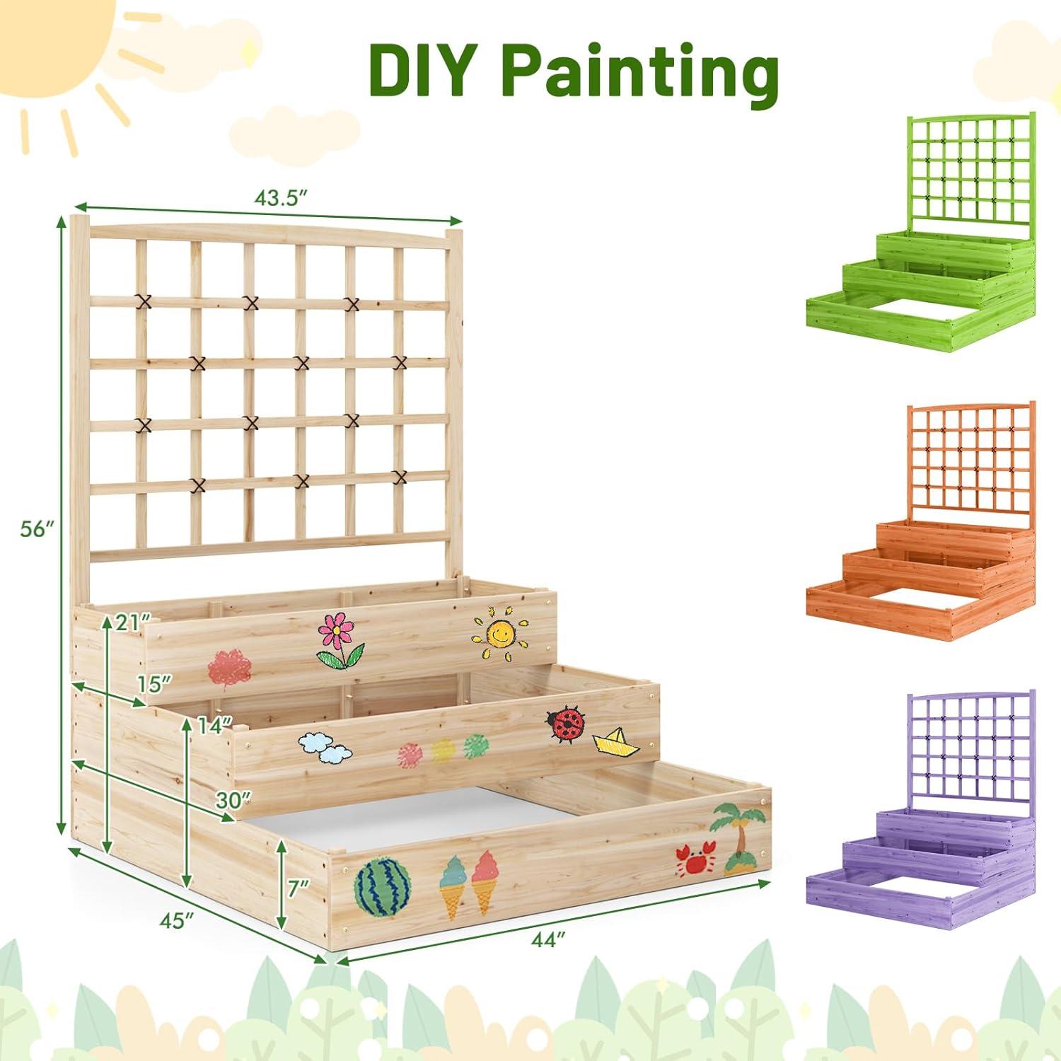 image:imageGiantex Raised Garden Bed with Trellis 93 L x 25 W x 40 H Wood Planter Box for Vegetables Flowers Herbs Fruits Climbing Plants Cucumber Easy Assembly Outdoor Rectangular Floor Gardening Beds44x45x56
