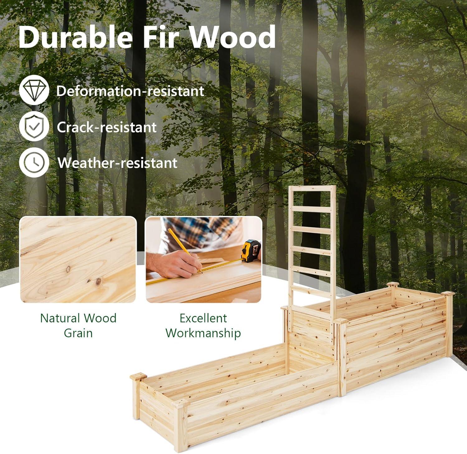 image:imageGiantex Raised Garden Bed with Trellis 93 L x 25 W x 40 H Wood Planter Box for Vegetables Flowers Herbs Fruits Climbing Plants Cucumber Easy Assembly Outdoor Rectangular Floor Gardening Beds88x25x53