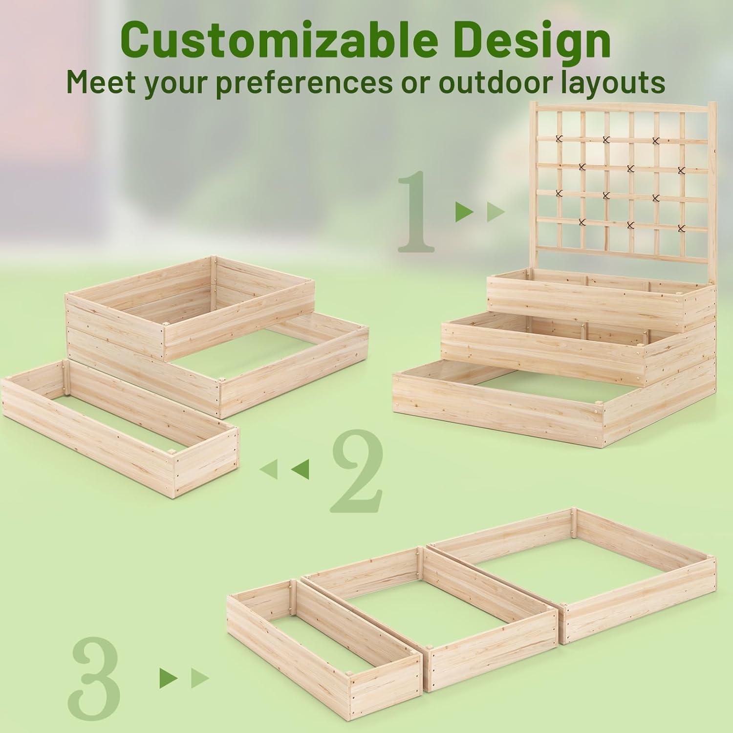 image:imageGiantex Raised Garden Bed with Trellis 93 L x 25 W x 40 H Wood Planter Box for Vegetables Flowers Herbs Fruits Climbing Plants Cucumber Easy Assembly Outdoor Rectangular Floor Gardening Beds44x45x56