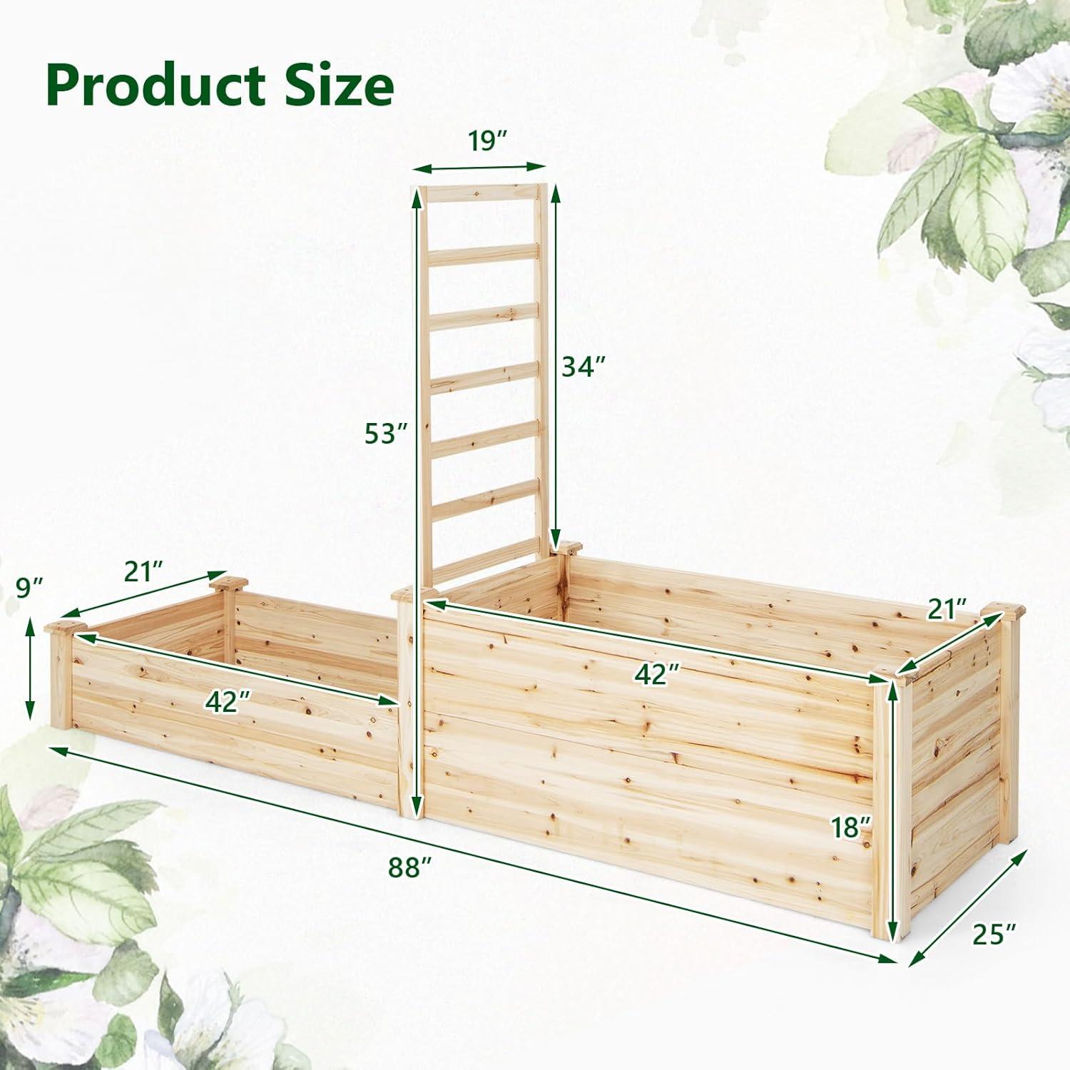 image:imageGiantex Raised Garden Bed with Trellis 93 L x 25 W x 40 H Wood Planter Box for Vegetables Flowers Herbs Fruits Climbing Plants Cucumber Easy Assembly Outdoor Rectangular Floor Gardening Beds88x25x53