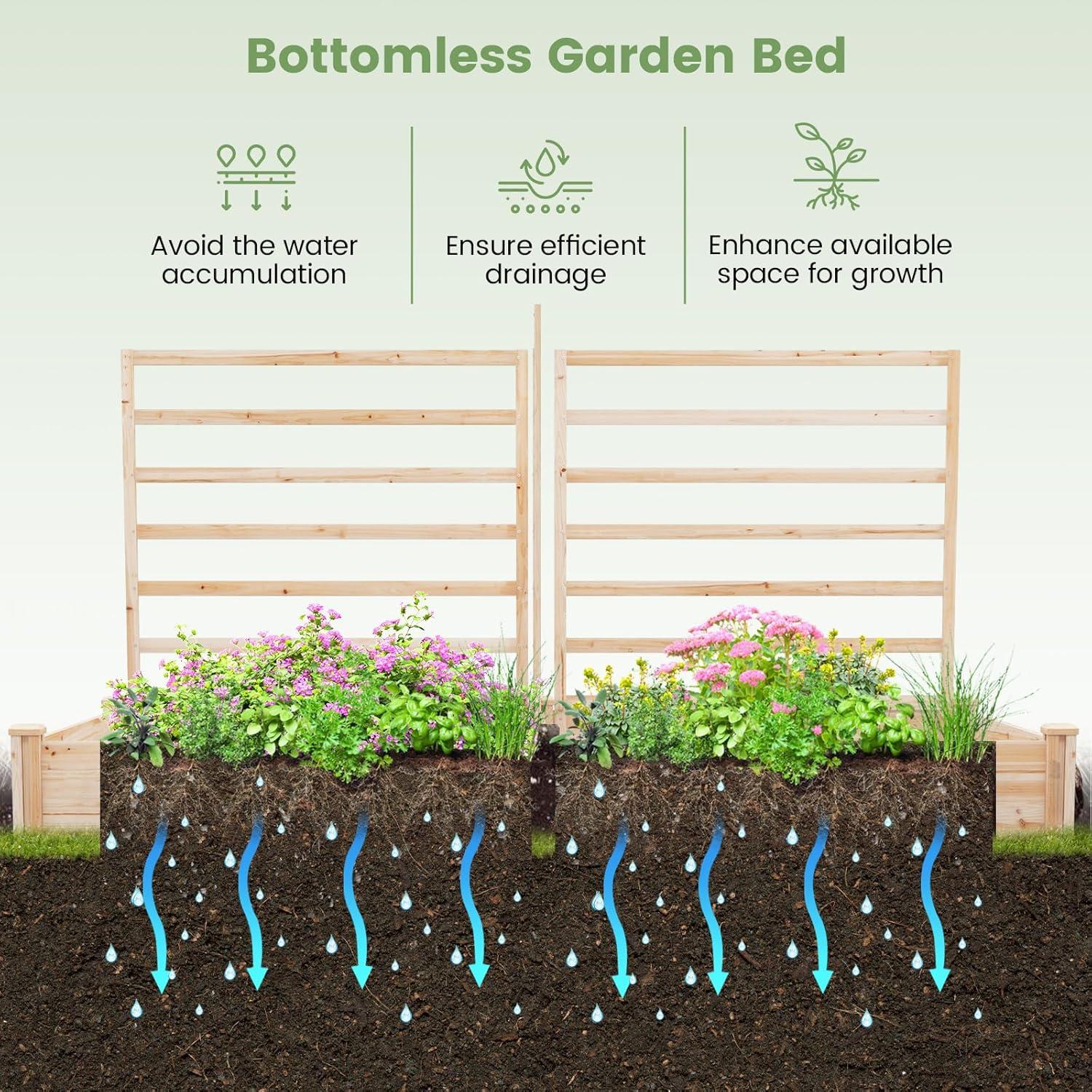 image:imageGiantex Raised Garden Bed with Trellis 93 L x 25 W x 40 H Wood Planter Box for Vegetables Flowers Herbs Fruits Climbing Plants Cucumber Easy Assembly Outdoor Rectangular Floor Gardening Beds88x45x43