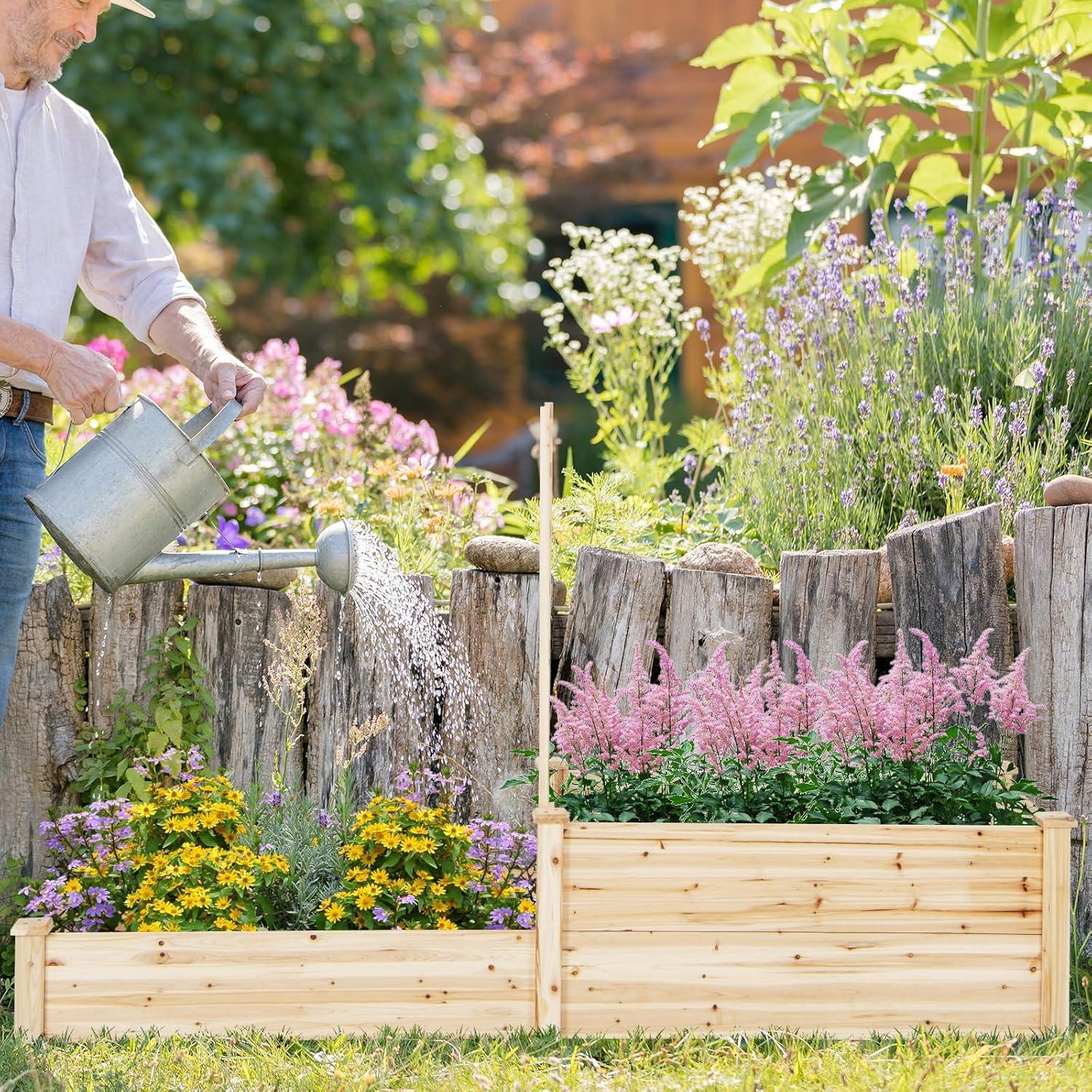 image:imageGiantex Raised Garden Bed with Trellis 93 L x 25 W x 40 H Wood Planter Box for Vegetables Flowers Herbs Fruits Climbing Plants Cucumber Easy Assembly Outdoor Rectangular Floor Gardening Beds88x25x53