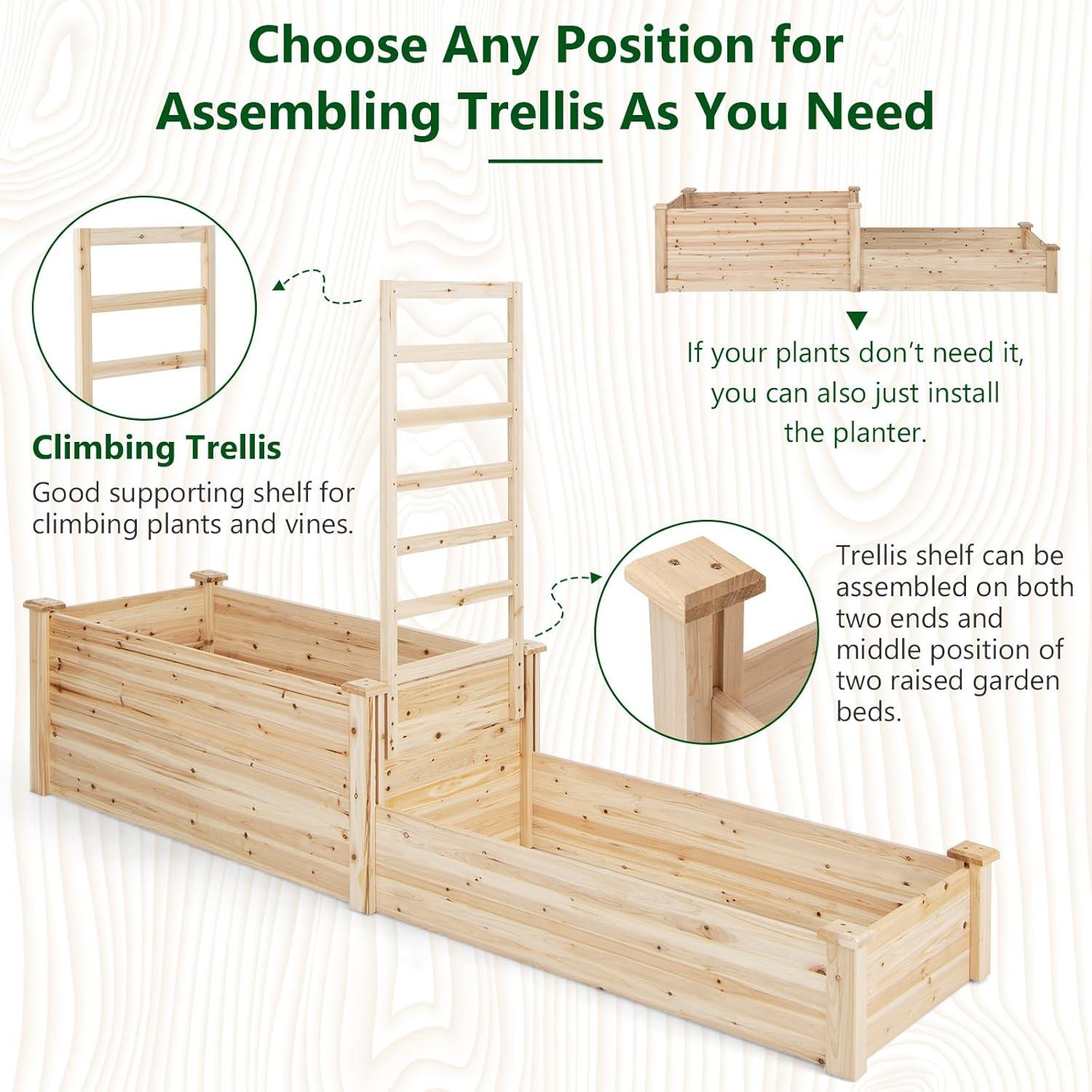 image:imageGiantex Raised Garden Bed with Trellis 93 L x 25 W x 40 H Wood Planter Box for Vegetables Flowers Herbs Fruits Climbing Plants Cucumber Easy Assembly Outdoor Rectangular Floor Gardening Beds88x25x53