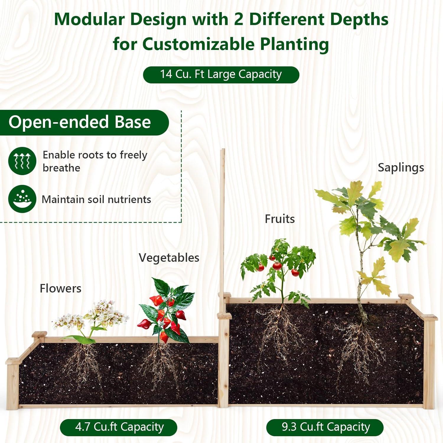 image:imageGiantex Raised Garden Bed with Trellis 93 L x 25 W x 40 H Wood Planter Box for Vegetables Flowers Herbs Fruits Climbing Plants Cucumber Easy Assembly Outdoor Rectangular Floor Gardening Beds88x25x53