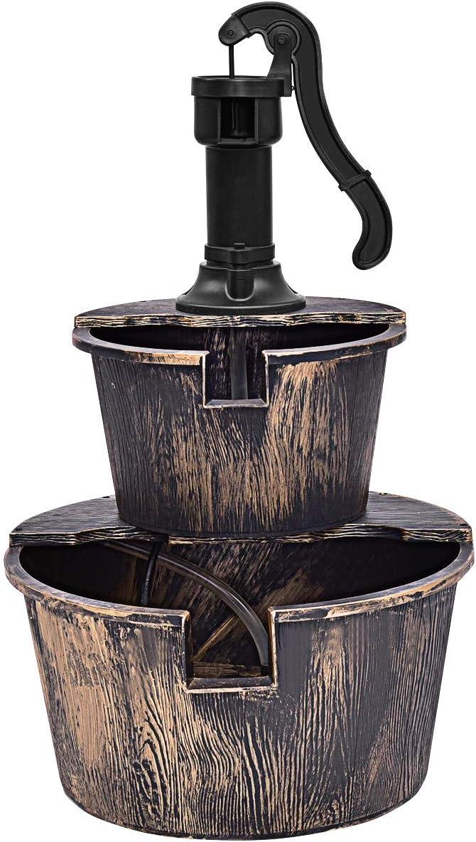 image:imageGiantex Water Fountain Outdoor 2Tier Barrel Cascading Waterfall Fountain with Electric Pump for Garden Patio Deck Backyard Decor Rustic Freestanding Water Feature