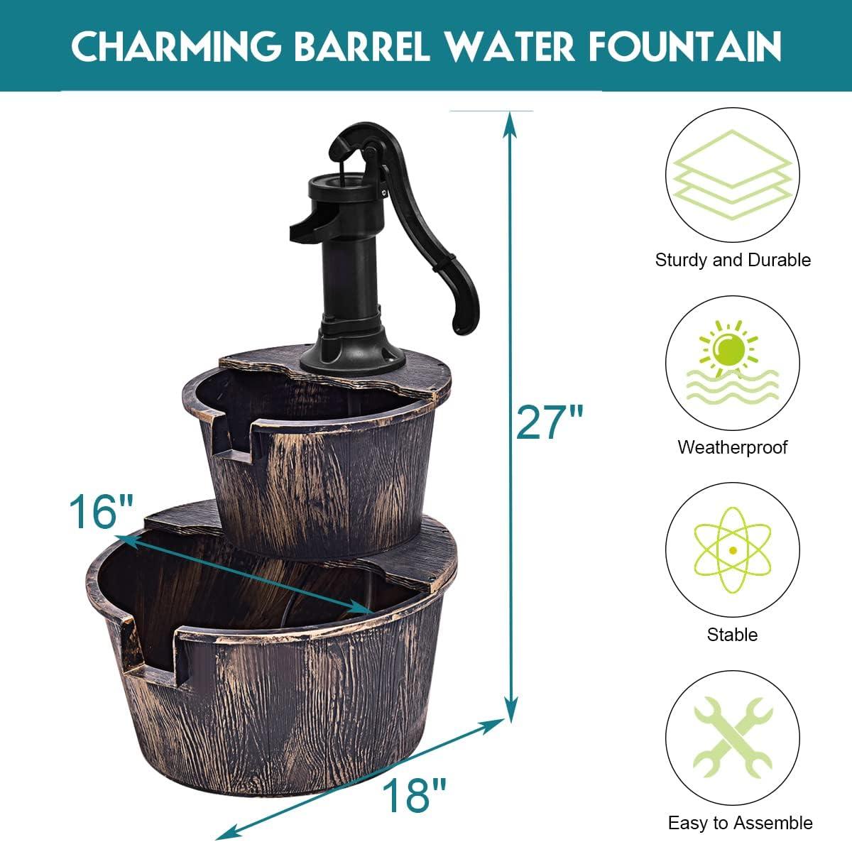 image:imageGiantex Water Fountain Outdoor 2Tier Barrel Cascading Waterfall Fountain with Electric Pump for Garden Patio Deck Backyard Decor Rustic Freestanding Water Feature