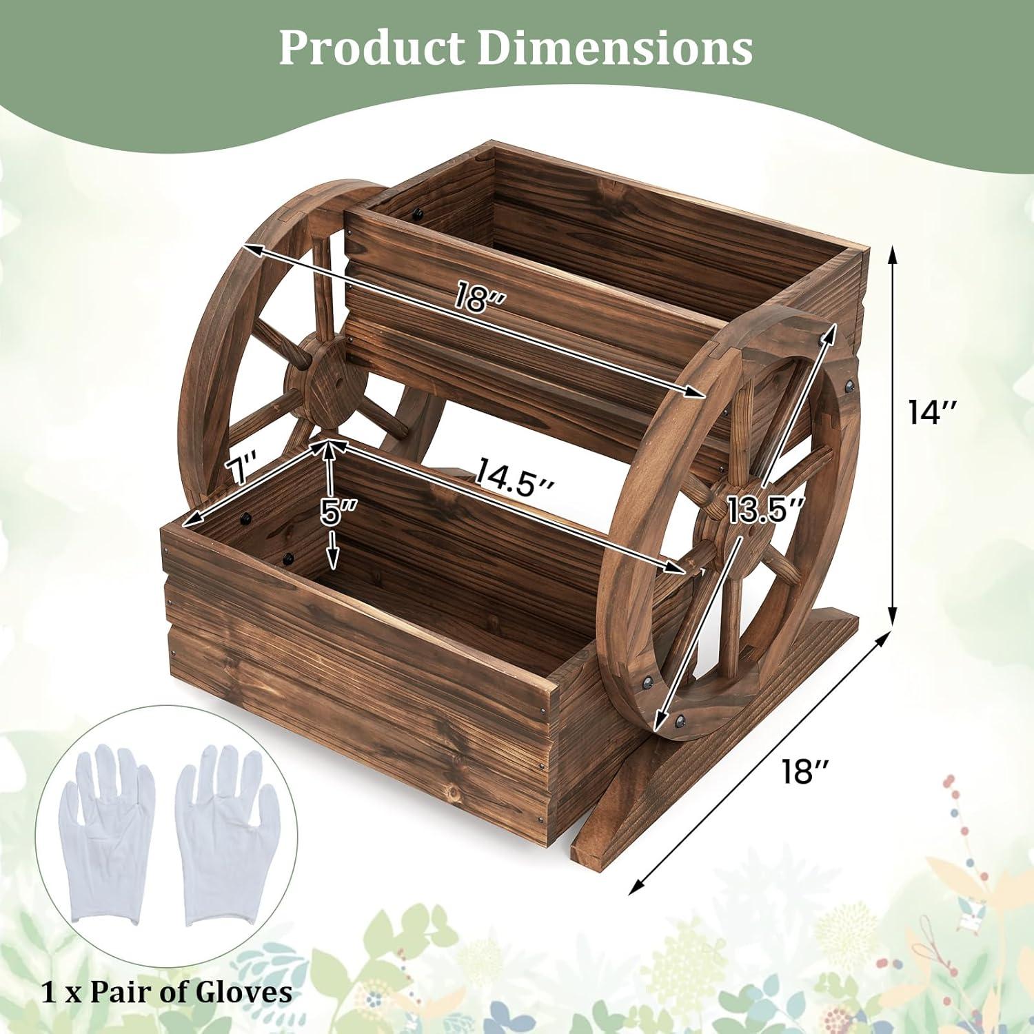 image:imageGiantex Wooden Wagon Planter Box Garden Planter with Drainage Holes amp Wheels for Flowers Herbs Vegetables Indoor Outdoor Decorative Flower Cart for Patio Garden Balcony 11