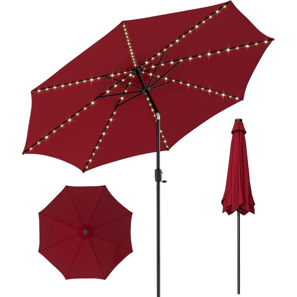 image:imageGiantex 10 ft Patio Umbrella with 112 Solar Meteor Shower Lights Outdoor Table Market Umbrellas with 8 Ribs Tilt Adjustment Crank Handle for Backyard Garden Lawn PoolsideBurgundy