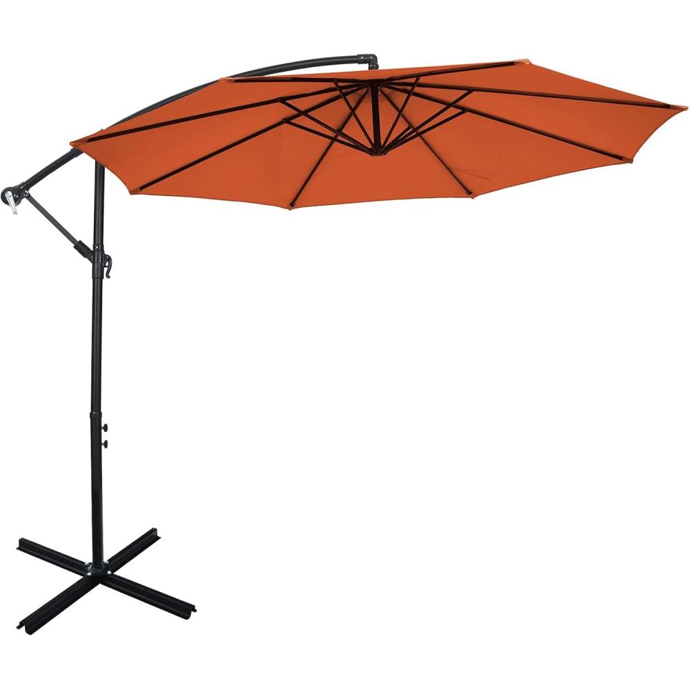 image:imageGiantex 10FT Patio Offset Umbrella 8 Ribs Cantilever Umbrella Outdoor wCrank Cross Base Tilt Adjustment Large Hanging Market Umbrella for Poolside Yard Lawn GardenOrange
