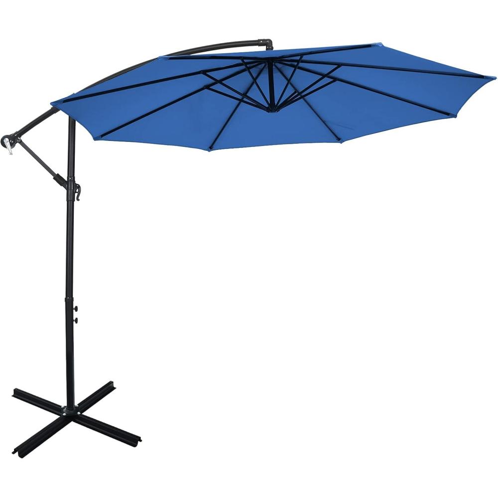 image:imageGiantex 10FT Patio Offset Umbrella 8 Ribs Cantilever Umbrella Outdoor wCrank Cross Base Tilt Adjustment Large Hanging Market Umbrella for Poolside Yard Lawn GardenNavy