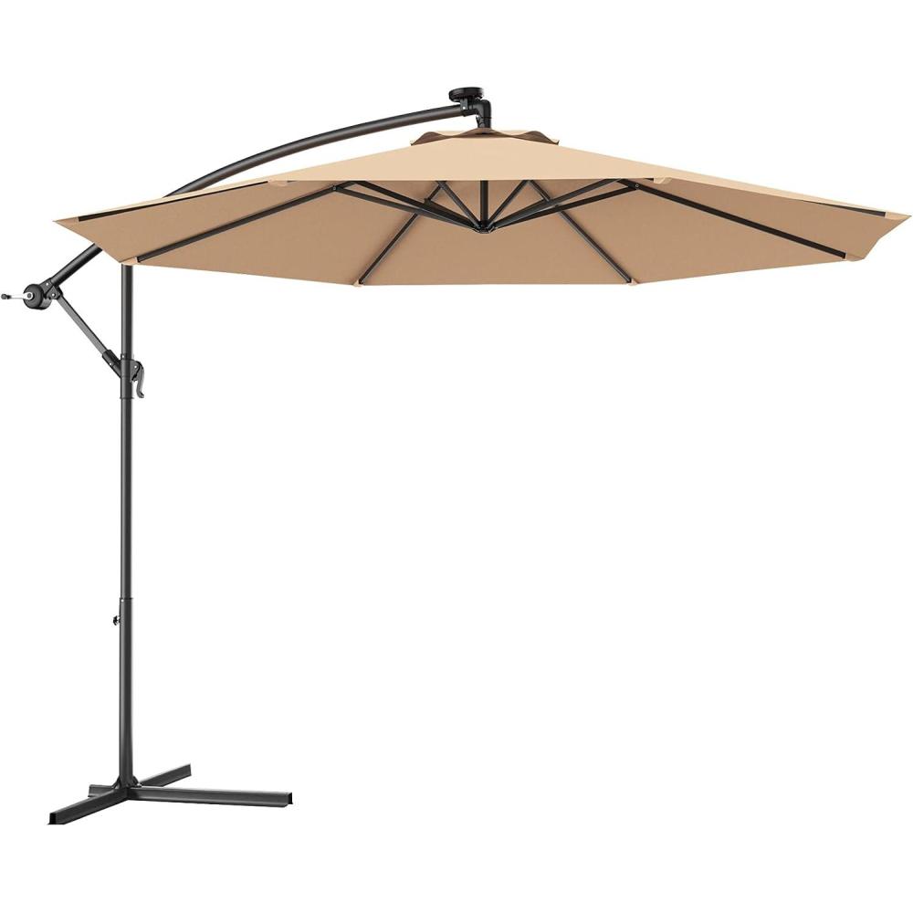 image:imageGiantex 10ft Offset Patio Umbrella with Cross Base Tan Polyester Fabric 96 Sunlight ProtectionBeige