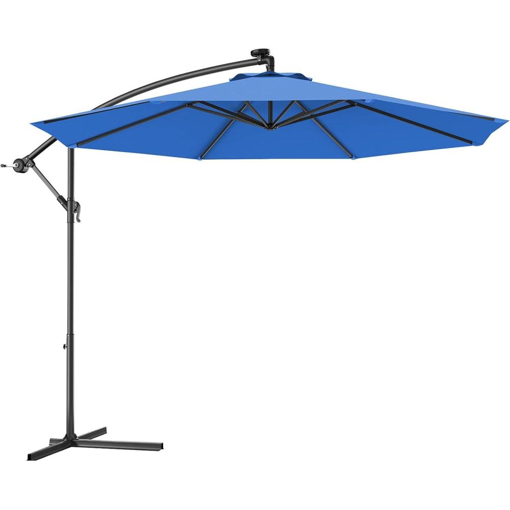 image:imageGiantex 10ft Offset Patio Umbrella with Cross Base Tan Polyester Fabric 96 Sunlight ProtectionBlue