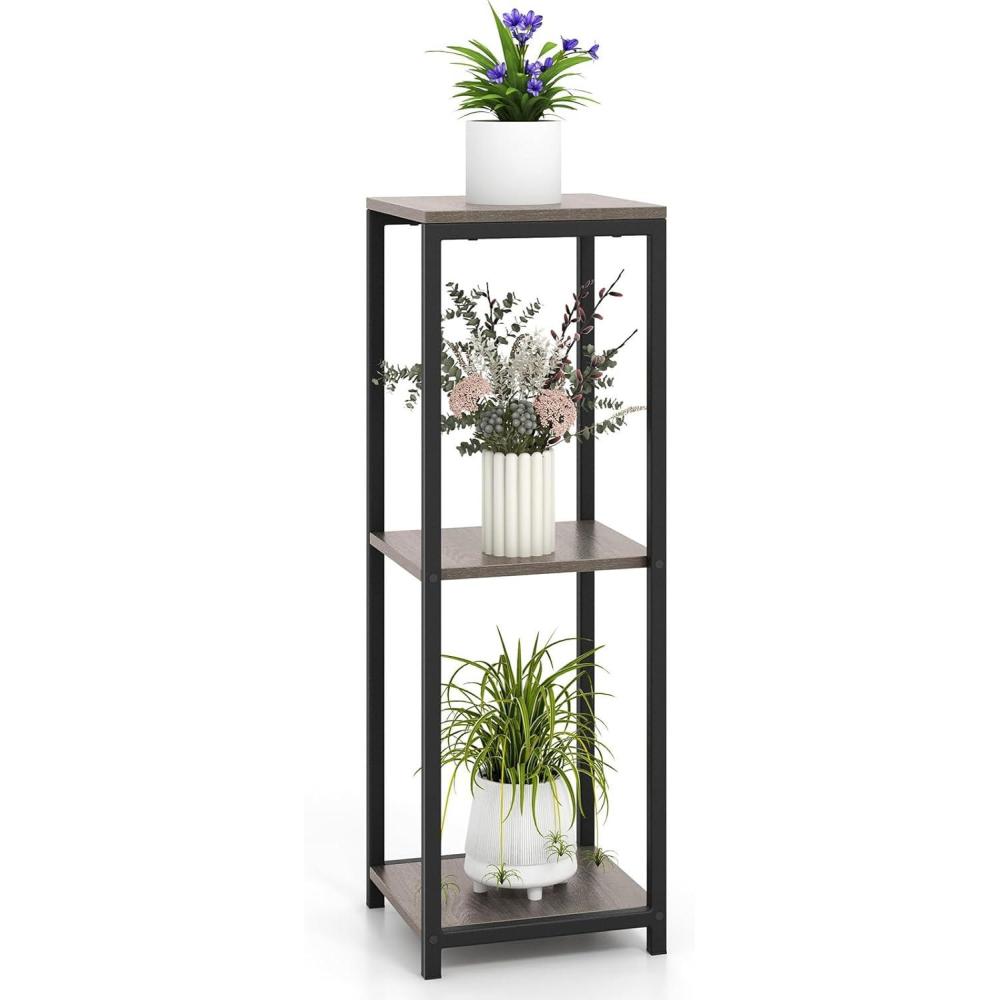 image:imageGiantex 3 Tier Tall Plant Stand Indoor 36 Inch Corner Plant Holder with Drawer amp Metal Frame Modern Plant Shelf for Multiple Flower Pots Square Plant Tables for Balcony Living room 1 PackGreyOpen Shelf