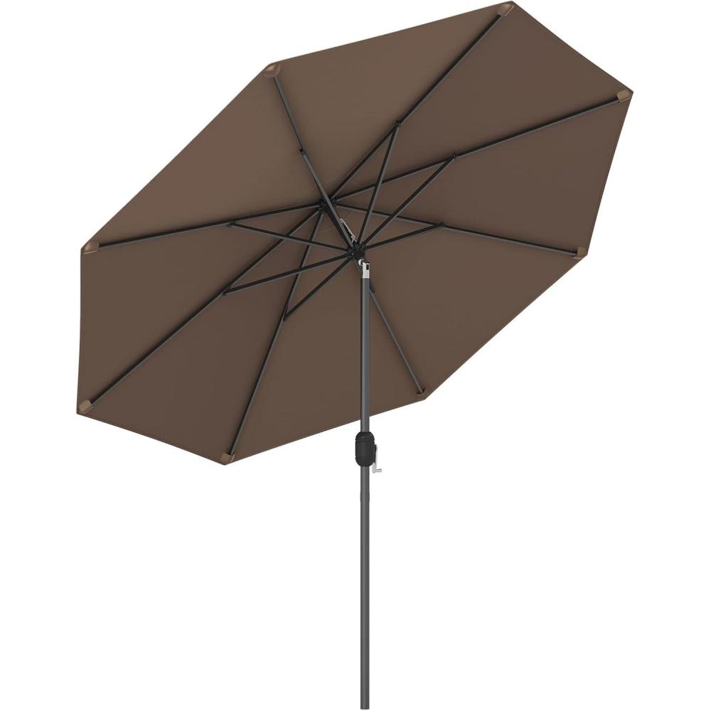 image:imageGiantex 9ft Patio Umbrella Outdoor Market Table Umbrella wPush Button Tilt and Crank 180G Polyester Fabric and Sturdy Ribs Sun Canopy Umbrellas for Patio Garden Beach Deck PoolTan