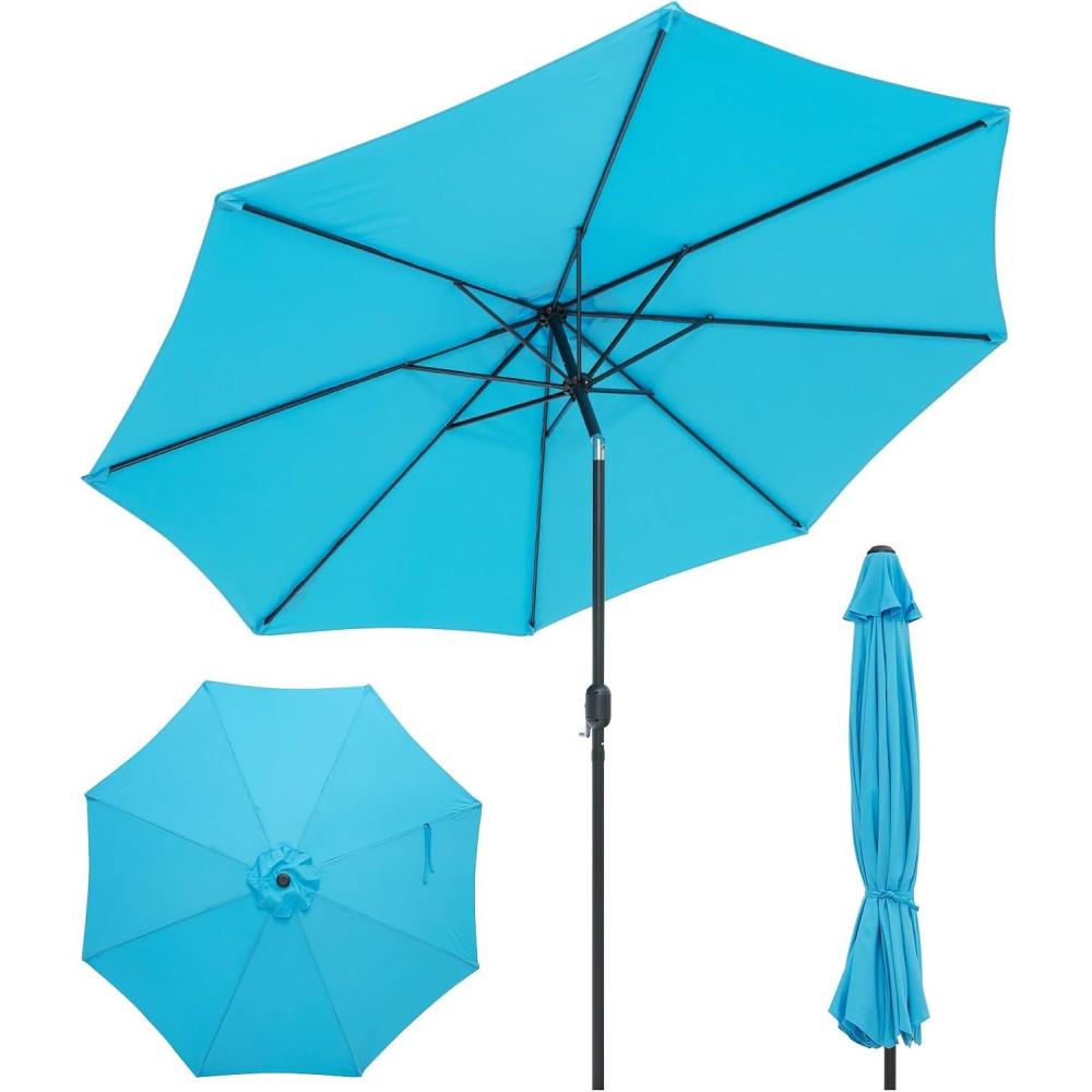 image:imageGiantex 9ft Patio Umbrella Outdoor Market Table Umbrella wPush Button Tilt and Crank 180G Polyester Fabric and Sturdy Ribs Sun Canopy Umbrellas for Patio Garden Beach Deck PoolBlue