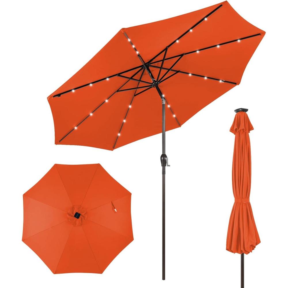 image:imageGiantex 9ft10ft Outdoor Patio umbrella with Solar Lights Table Market Umbrella with Crank and Pushbutton Tilt System Solar LED Lighted Patio Umbrella for Backyard Deck Pool BeachOrange