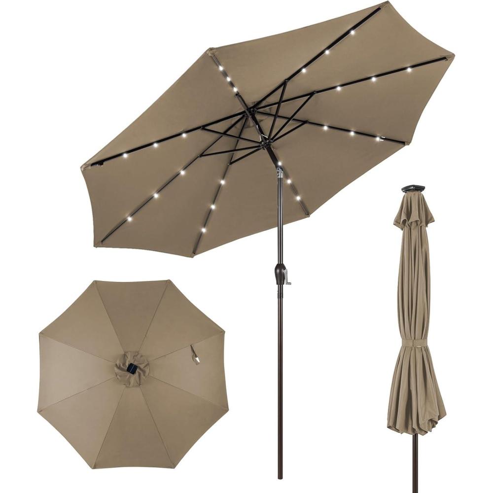 image:imageGiantex 9ft10ft Outdoor Patio umbrella with Solar Lights Table Market Umbrella with Crank and Pushbutton Tilt System Solar LED Lighted Patio Umbrella for Backyard Deck Pool BeachTan
