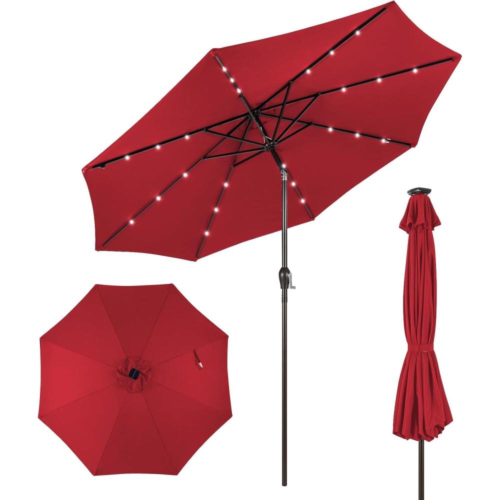 image:imageGiantex 9ft10ft Outdoor Patio umbrella with Solar Lights Table Market Umbrella with Crank and Pushbutton Tilt System Solar LED Lighted Patio Umbrella for Backyard Deck Pool BeachBurgundy