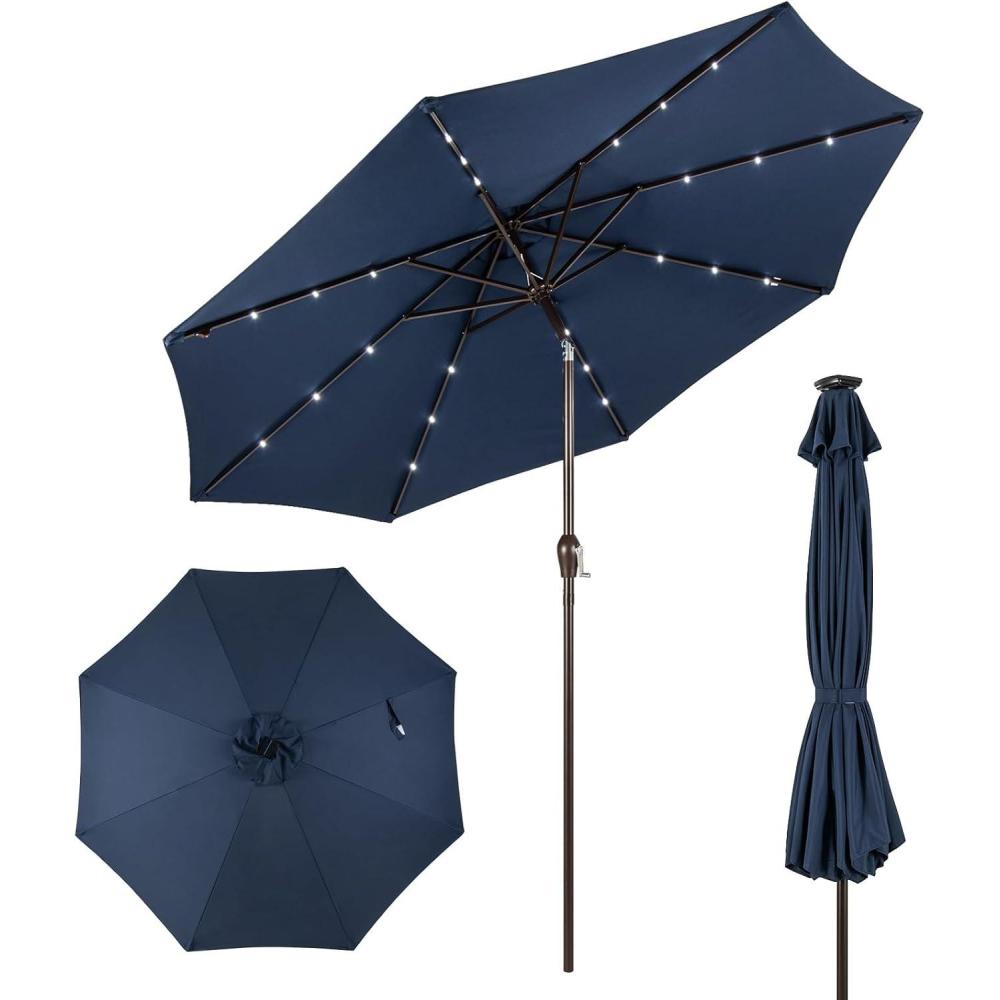 image:imageGiantex 9ft10ft Outdoor Patio umbrella with Solar Lights Table Market Umbrella with Crank and Pushbutton Tilt System Solar LED Lighted Patio Umbrella for Backyard Deck Pool BeachNavy