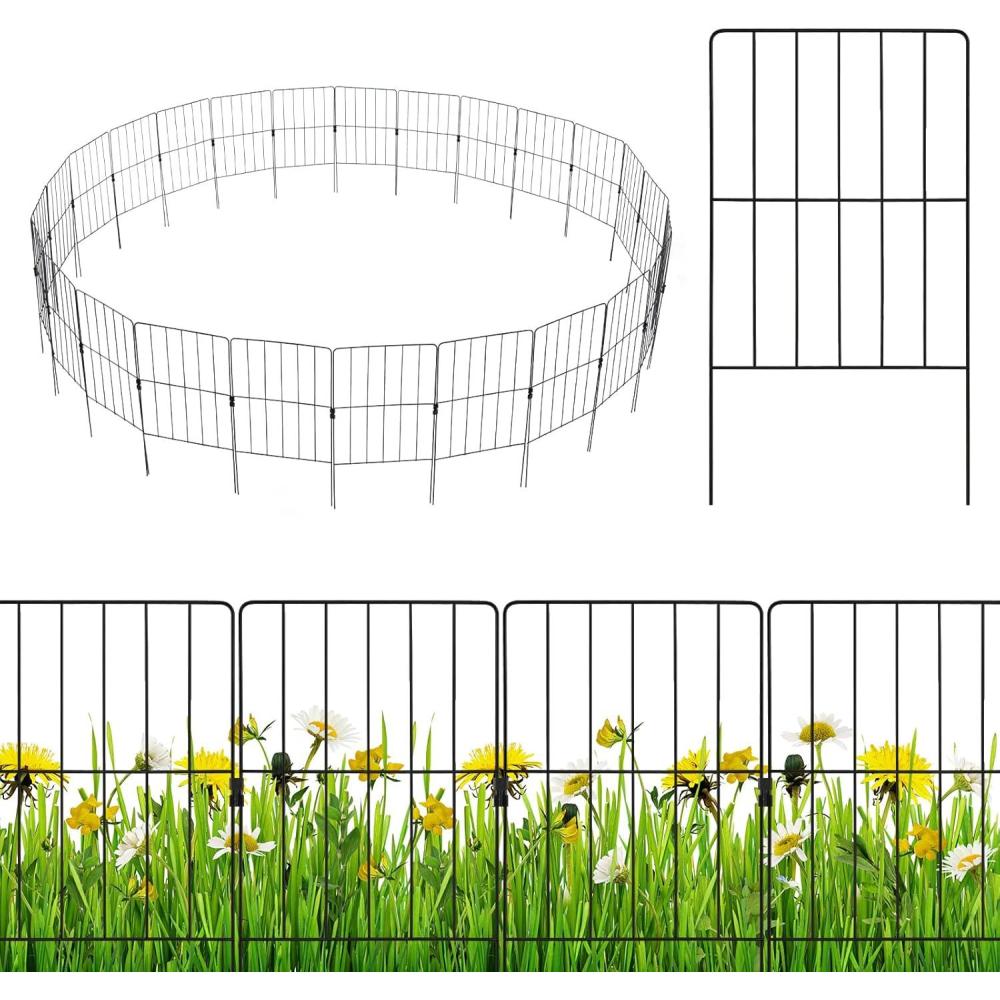 image:imageGiantex Decorative Garden Fence 25 Panels 27ft L x 24in H Metal Wire Border Flower Bed Edging Fence Rustproof Animal Barrier for Small Dogs Rabbits Yard Landscape Decor