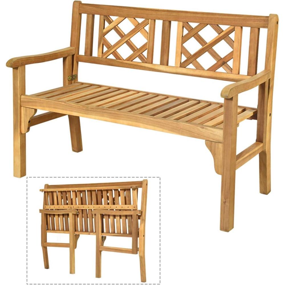 image:imageGiantex Outdoor Wooden Garden Bench 2Person Acacia Wood Loveseat with Armrests Backrest 800lbs Capacity Patio Park Bench for Backyard Front Porch Bench NonFoldableFoldable