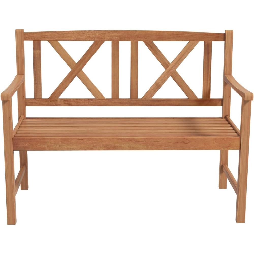 image:imageGiantex Outdoor Wooden Garden Bench 2Person Acacia Wood Loveseat with Armrests Backrest 800lbs Capacity Patio Park Bench for Backyard Front Porch Bench NonFoldableNoncollapsible