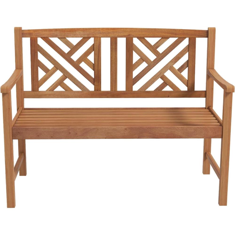 image:imageGiantex Outdoor Wooden Garden Bench 2Person Acacia Wood Loveseat with Armrests Backrest 800lbs Capacity Patio Park Bench for Backyard Front Porch Bench NonFoldableNonFoldable