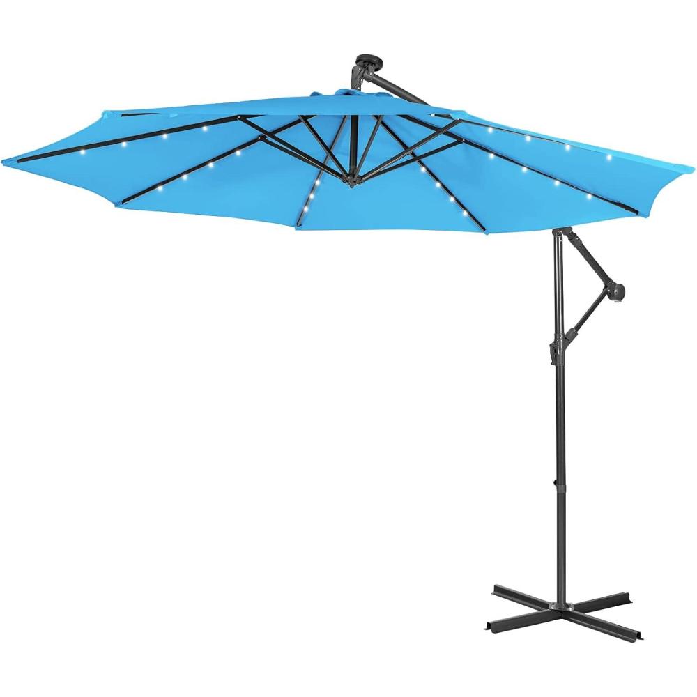 image:imageGiantex Patio Umbrella 10 Ft Pool Umbrellas with 32 LED Lights Solar Powered Offset Umbrella 8 Ribs Cantilever Umbrella with Tilting Adjustment HeavyDuty Outdoor UmbrellasBlue