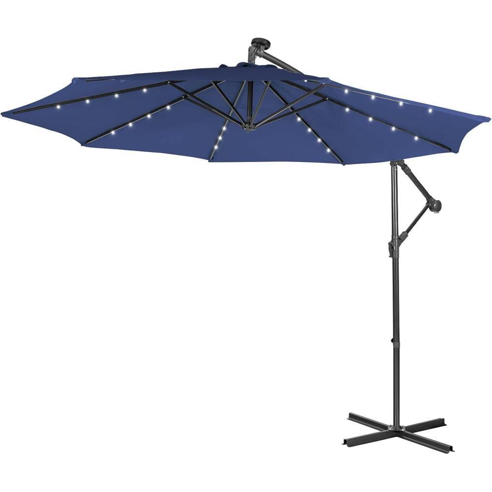image:imageGiantex Patio Umbrella 10 Ft Pool Umbrellas with 32 LED Lights Solar Powered Offset Umbrella 8 Ribs Cantilever Umbrella with Tilting Adjustment HeavyDuty Outdoor UmbrellasNavy