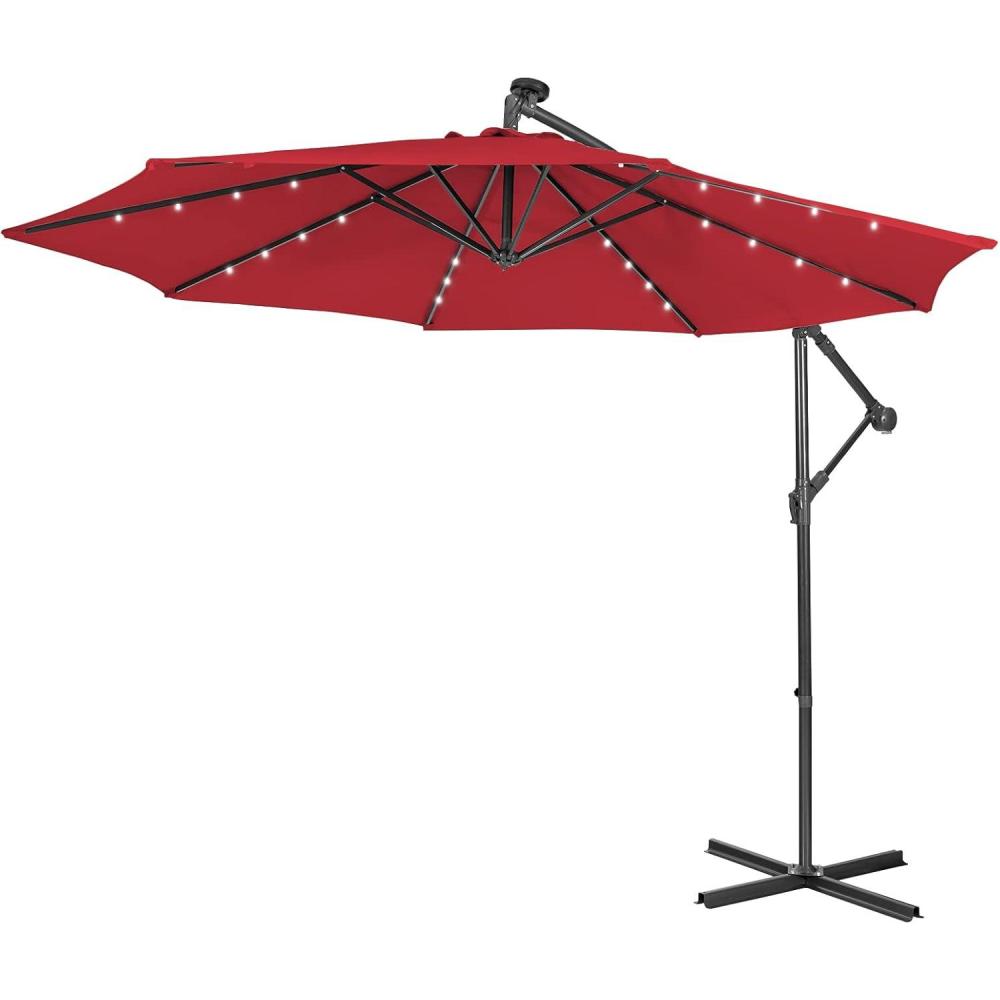 image:imageGiantex Patio Umbrella 10 Ft Pool Umbrellas with 32 LED Lights Solar Powered Offset Umbrella 8 Ribs Cantilever Umbrella with Tilting Adjustment HeavyDuty Outdoor UmbrellasBurgundy