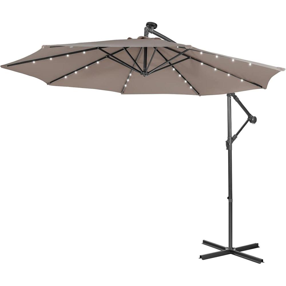 image:imageGiantex Patio Umbrella 10 Ft Pool Umbrellas with 32 LED Lights Solar Powered Offset Umbrella 8 Ribs Cantilever Umbrella with Tilting Adjustment HeavyDuty Outdoor UmbrellasTan