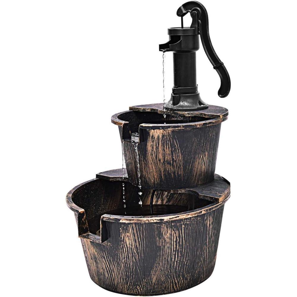 image:imageGiantex Water Fountain Outdoor 2Tier Barrel Cascading Waterfall Fountain with Electric Pump for Garden Patio Deck Backyard Decor Rustic Freestanding Water Feature