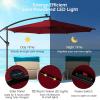 Giantex 10 ft Offset Patio Umbrella with 112 Solar Meteor Shower Lights, Outdoor Cantilever Umbrellas with 8 Ribs, Easy Tilt Adjustment, Hanging Market Umbrella for Backyard Garden Lawn Poolside(Burgundy)