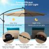 Giantex 10 ft Offset Patio Umbrella with 112 Solar Meteor Shower Lights, Outdoor Cantilever Umbrellas with 8 Ribs, Easy Tilt Adjustment, Hanging Market Umbrella for Backyard Garden Lawn Poolside(Beige)
