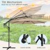 Giantex 10 ft Offset Patio Umbrella with 112 Solar Meteor Shower Lights, Outdoor Cantilever Umbrellas with 8 Ribs, Easy Tilt Adjustment, Hanging Market Umbrella for Backyard Garden Lawn Poolside(Beige)