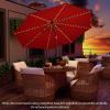Giantex 10 ft Patio Umbrella with 112 Solar Meteor Shower Lights, Outdoor Table Market Umbrellas with 8 Ribs, Tilt Adjustment, Crank Handle, for Backyard Garden Lawn Poolside(Burgundy)