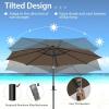 Giantex 10 ft Patio Umbrella with 112 Solar Meteor Shower Lights, Outdoor Table Market Umbrellas with 8 Ribs, Tilt Adjustment, Crank Handle, for Backyard Garden Lawn Poolside(Coffee)