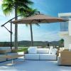Giantex 10FT Patio Offset Umbrella, 8 Ribs Cantilever Umbrella Outdoor w/Crank, Cross Base, Tilt Adjustment, Large Hanging Market Umbrella for Poolside, Yard, Lawn, Garden(Tan)