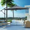 Giantex 10FT Patio Offset Umbrella, 8 Ribs Cantilever Umbrella Outdoor w/Crank, Cross Base, Tilt Adjustment, Large Hanging Market Umbrella for Poolside, Yard, Lawn, Garden(Gray)
