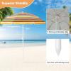 Giantex Beach Umbrella with Cup Holder Table and Sandbag, Portable Outdoor Sunshade Umbrella with Carry Bag, Tilt Design, Sand Anchor, Windproof Ventilated for Beach Patio Trip(Orange Strip)