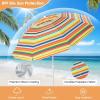 Giantex Beach Umbrella with Cup Holder Table and Sandbag, Portable Outdoor Sunshade Umbrella with Carry Bag, Tilt Design, Sand Anchor, Windproof Ventilated for Beach Patio Trip(Orange Strip)