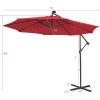 Giantex Patio Umbrella 10 Ft, Pool Umbrellas with 32 LED Lights Solar Powered Offset Umbrella, 8 Ribs Cantilever Umbrella with Tilting Adjustment, Heavy-Duty Outdoor Umbrellas(Burgundy)