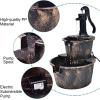 Giantex Water Fountain Outdoor, 2-Tier Barrel Cascading Waterfall Fountain with Electric Pump for Garden Patio Deck Backyard Decor, Rustic Freestanding Water Feature