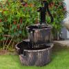 Giantex Water Fountain Outdoor, 2-Tier Barrel Cascading Waterfall Fountain with Electric Pump for Garden Patio Deck Backyard Decor, Rustic Freestanding Water Feature