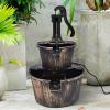 Giantex Water Fountain Outdoor, 2-Tier Barrel Cascading Waterfall Fountain with Electric Pump for Garden Patio Deck Backyard Decor, Rustic Freestanding Water Feature